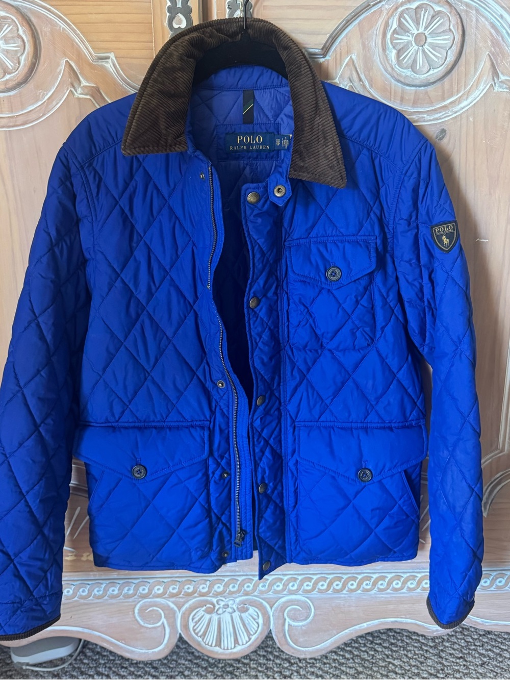 Ralph Lauren Quilted Royal Blue Jacket with Brown Corduroy Collar